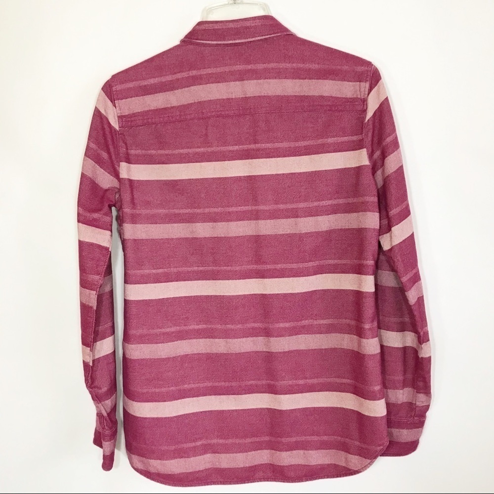 J. Crew Pink Red Striped Heavy Weight Flannel Button Down Shirt Size Small - Picture 2 of 8